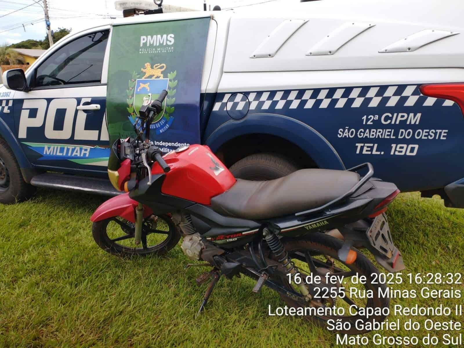 Imagem de compartilhamento para o artigo Motociclista é preso após ser flagrado com moto furtada em São Gabriel do Oeste da MS Todo dia